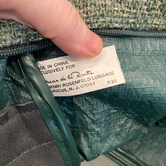Oscar De La Renta Green Tweed Duffle Bag Luggage Suitcase Travel Bag - Picture 12 of 12